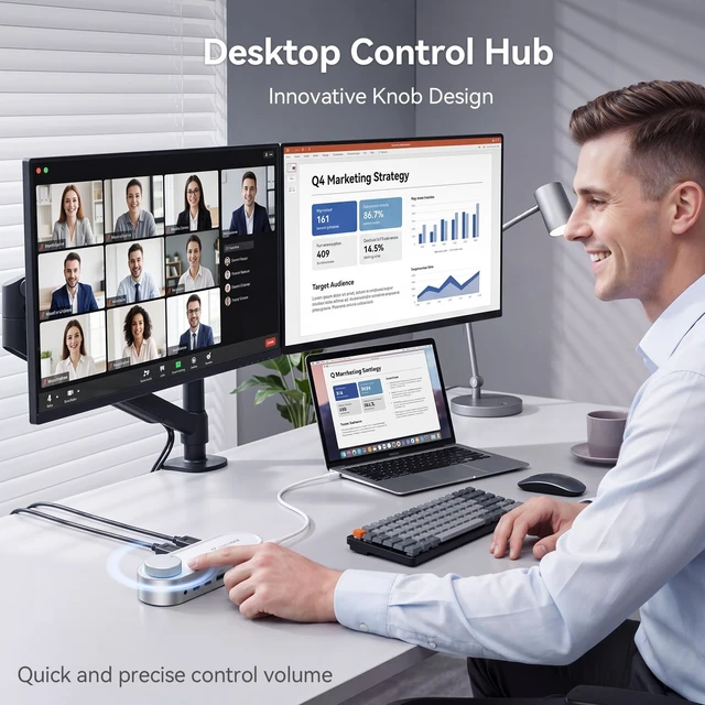 Alt view image 3 of 7 - USB C Laptop Docking Station Dual Monitor, 100W PD, 5×USB 10Gbps | 15-in-1 Dual HDMI 4K@60Hz, Volume Knob, 100W Charger, Ethernet Audio SD/TF for Dell/Lenovo/HP/Windows(No Power Adapter)