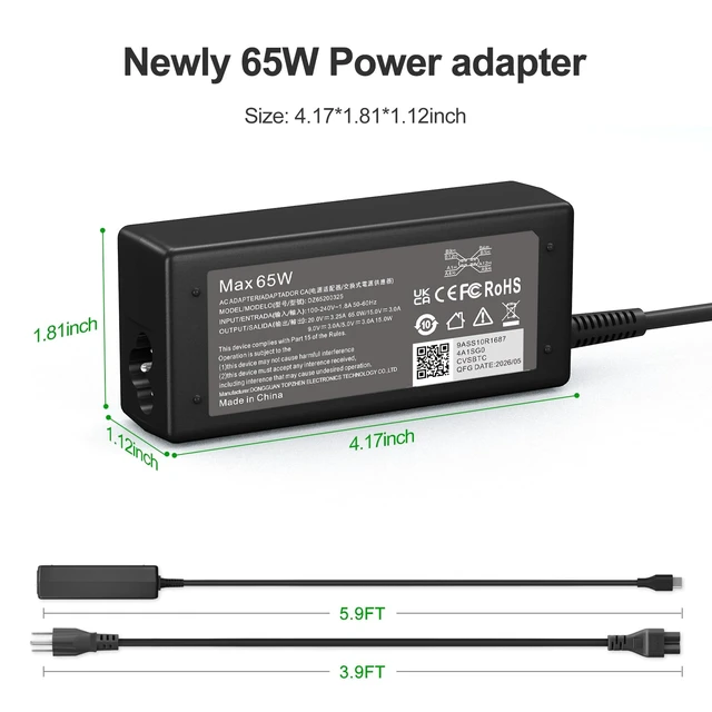 Alt view image 7 of 7 - 65W USB C Laptop Charger Compatible with HP Chromebook/Lenovo/Dell/Acer and More Chromebook Type C Power Cord
