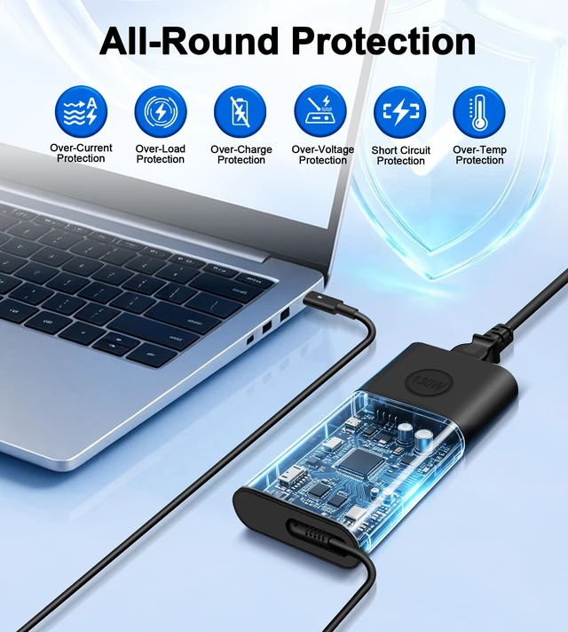 Alt view image 4 of 7 - 130W Slim USB C Charger Compatible with Dell Notebooks | for XPS15 9500 9510 9520 9530 XPS17 9710 Precision 5560 5570 5760 Latitude 5401 5411 5501 5511 5520 AC Power Cord