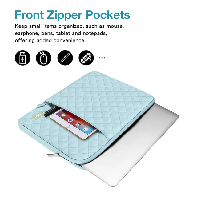 Alt view image 2 of 7 - Laptop Case 15 inch, 15 inch Laptop Sleeve, Ice Blue | Compatible with MacBook Air M5 A3448 M4 A3241 M3 A3114 M2 A2941 2026-2023, Square Quilted Vertical Bag with Pocket&Small Case