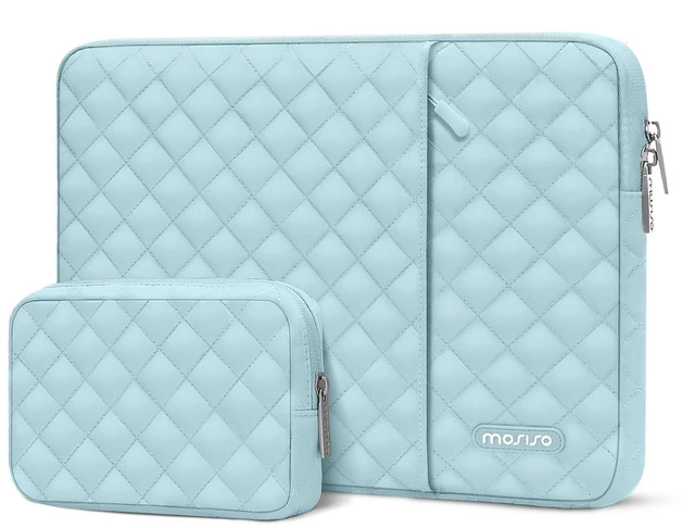 Main image of Laptop Case 15 inch, 15 inch Laptop Sleeve, Ice Blue | Compatible with MacBook Air M5 A3448 M4 A3241 M3 A3114 M2 A2941 2026-2023, Square Quilted Vertical Bag with Pocket&Small Case