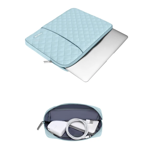Alt view image 4 of 7 - Laptop Case 15 inch, 15 inch Laptop Sleeve, Ice Blue | Compatible with MacBook Air M5 A3448 M4 A3241 M3 A3114 M2 A2941 2026-2023, Square Quilted Vertical Bag with Pocket&Small Case