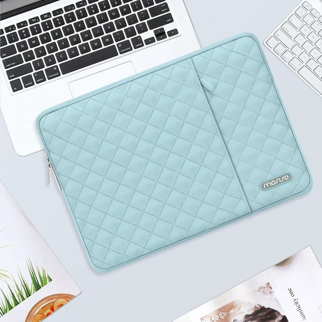 Alt view image 7 of 7 - Laptop Case 15 inch, 15 inch Laptop Sleeve, Ice Blue | Compatible with MacBook Air M5 A3448 M4 A3241 M3 A3114 M2 A2941 2026-2023, Square Quilted Vertical Bag with Pocket&Small Case