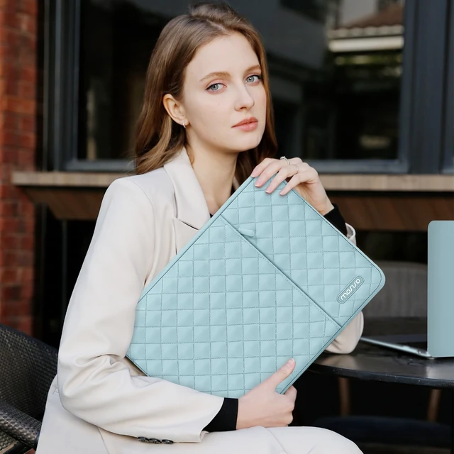 Alt view image 6 of 7 - Laptop Case 15 inch, 15 inch Laptop Sleeve, Ice Blue | Compatible with MacBook Air M5 A3448 M4 A3241 M3 A3114 M2 A2941 2026-2023, Square Quilted Vertical Bag with Pocket&Small Case