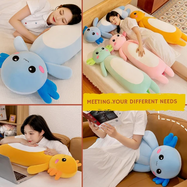 Alt view image 5 of 7 - Somao Long Axolotl Plush Pillow, Cute Axolotl Stuffed Animal Body Plush Soft Plushies Doll Toy for Girls Boys(65cm/25.5inch,Blue)