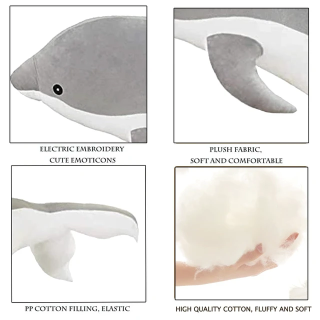 Alt view image 4 of 7 - Somao Dolphin Stuffed Animals Plush Pillow Super Soft Sea Animal Plush Toys Dolls for Boys Girls Sleeping Cushion Gift (50cm/19.68in, Grey)