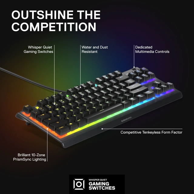 Alt view image 4 of 7 - Apex 3 TKL RGB Gaming Keyboard - Tenkeyless - Water & Dust Resistant - PC and USB-A