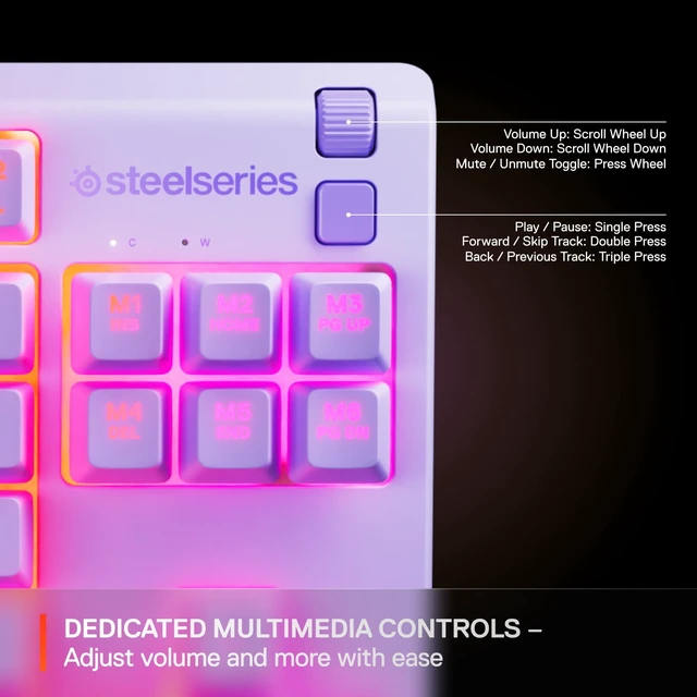 Alt view image 3 of 6 - Apex 3 TKL Gaming Keyboard - Tenkeyless, RGB, Water & Dust Resistant - 8-Zone RGB Illumination Whisper-Quiet Gaming Switch - Lavender