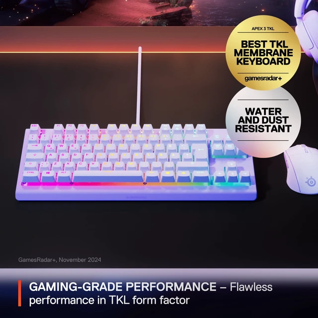 Alt view image 6 of 6 - Apex 3 TKL Gaming Keyboard - Tenkeyless, RGB, Water & Dust Resistant - 8-Zone RGB Illumination Whisper-Quiet Gaming Switch - Lavender