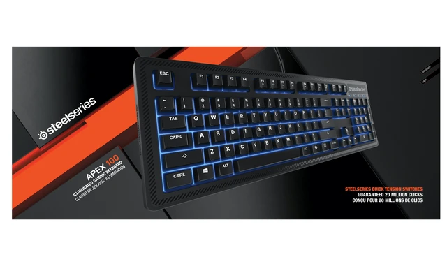 Alt view image 7 of 7 - Apex 100 Gaming Keyboard - Tactile & Silent - Blue LED Backlit - Splash Resistant