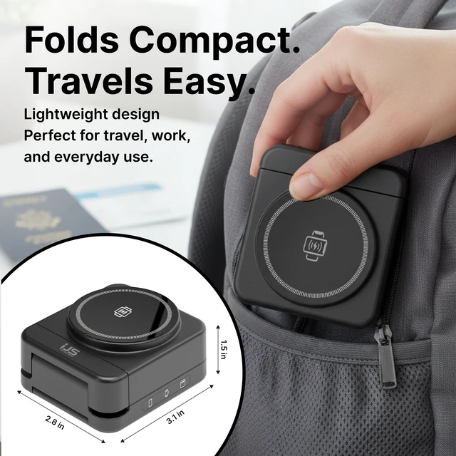 Alt view image 6 of 7 - 3-in-1 Magnetic Wireless Charging Station for Apple & Samsung Devices, Dual-Sided Rotating Watch Charger, 15W Fast Foldable Charger - Black