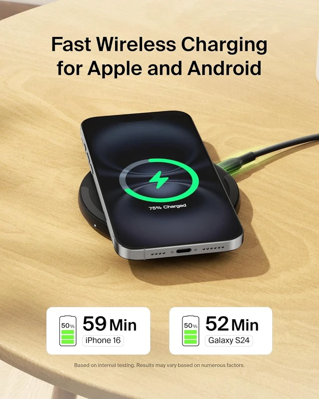 Alt view image 3 of 7 - Wireless Charging Pad 15W - Qi Charger, Charging Station for Apple iPhone, Samsung Galaxy - Power Supply and Cable Included - Black