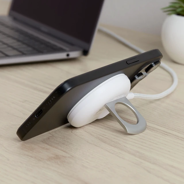 Alt view image 4 of 7 - 15W Magnetic Wireless Charging Pad, Qi2 Certified, White, Braided Cable for iPhone 17/16/15/14/13/12