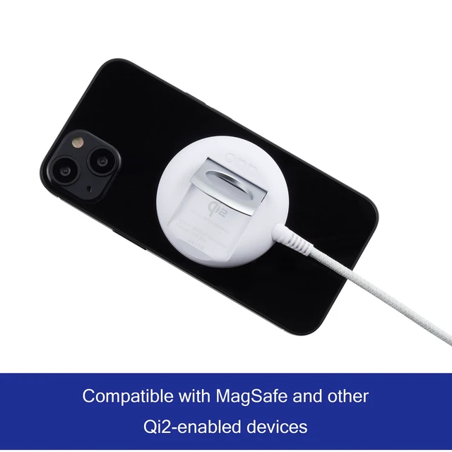 Alt view image 6 of 6 - 15W Magnetic Wireless Charging Pad, Qi2 Certified, Braided Cable, White - Compatible With iPhone 17/16/15/14/13/12 Series