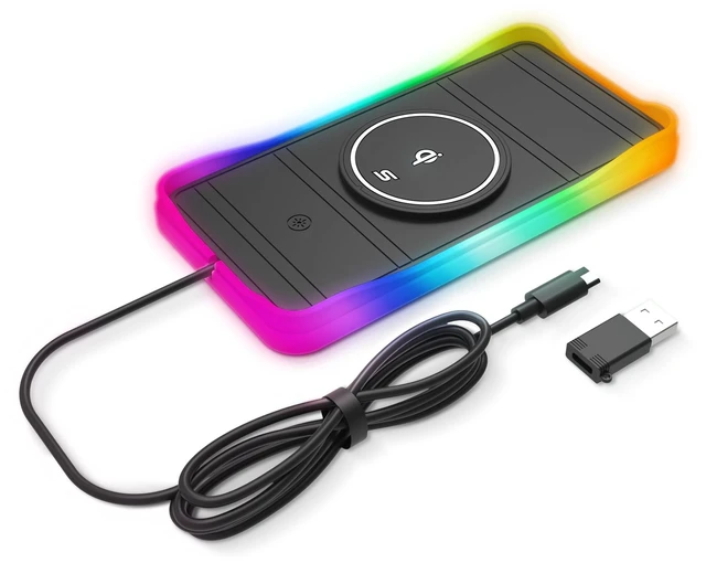 Main image of Charge & Glow Wireless Charging Pad with RGB Glow, Qi Compatible 15W Quick Charge, Non-Slip Material, Heat-Resistant Silicone Bottom, AC535082