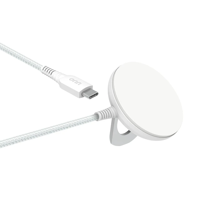 Alt view image 5 of 7 - 15W Magnetic Wireless Charging Pad, Qi2 Certified, White, Braided Cable for iPhone 17/16/15/14/13/12