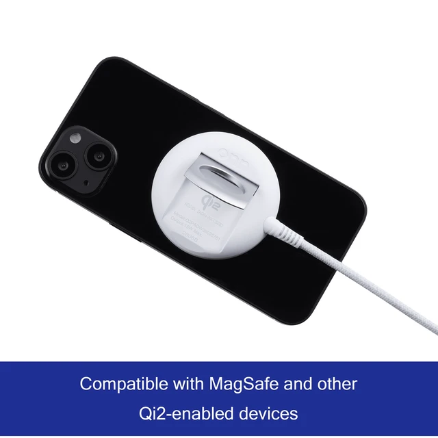 Alt view image 7 of 7 - 15W Magnetic Wireless Charging Pad, Qi2 Certified, White, Braided Cable for iPhone 17/16/15/14/13/12