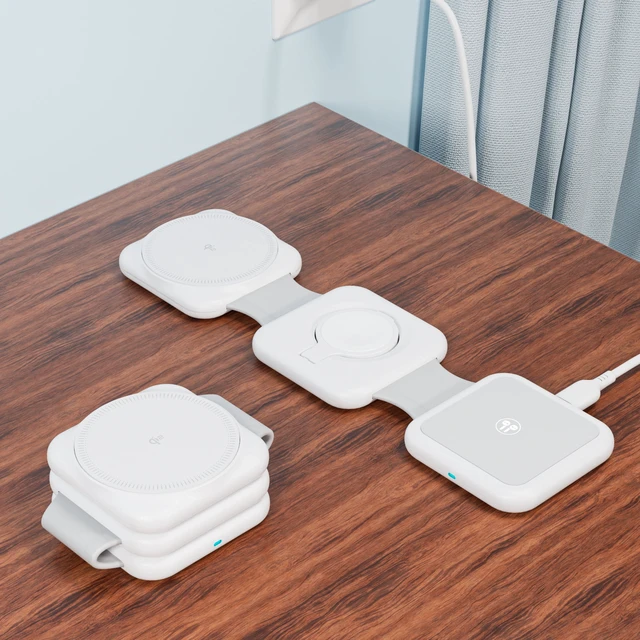 Alt view image 7 of 7 - 3-in-1 Wireless Charging pad Foldable Design with Wall Adapter & Cable, White Compatible with iPhone 17/16/15/14/13/12, Apple Watch, AirPods and other Qi enabled devices