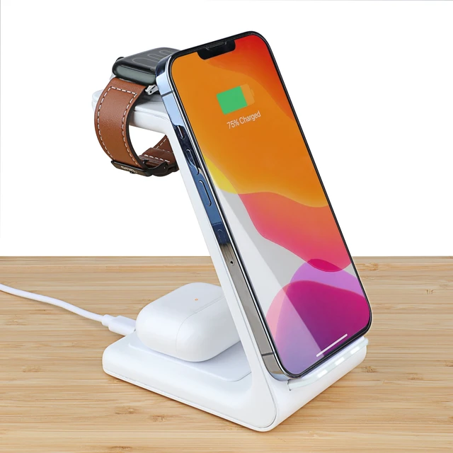 Alt view image 4 of 6 - 3-in-1 Wireless Charging Station for Iphone, Apple Watch, and Airpods, White