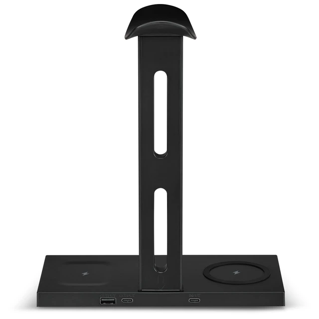 Alt view image 2 of 7 - 5-in-1 Headphone Stand with Wireless Charger, IAQST303B, Black