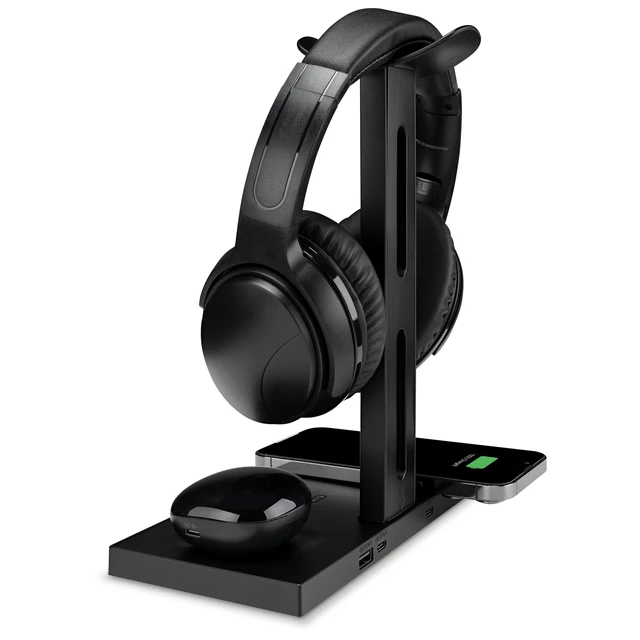 Alt view image 7 of 7 - 5-in-1 Headphone Stand with Wireless Charger, IAQST303B, Black
