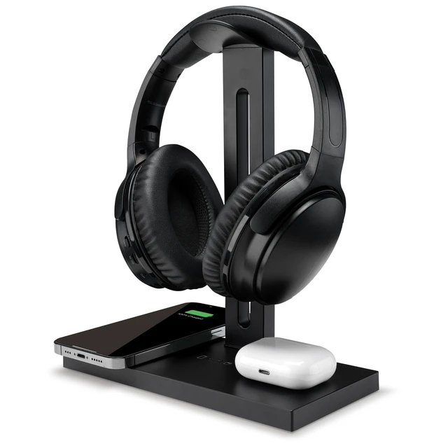 Alt view image 6 of 7 - 5-in-1 Headphone Stand with Wireless Charger, IAQST303B, Black