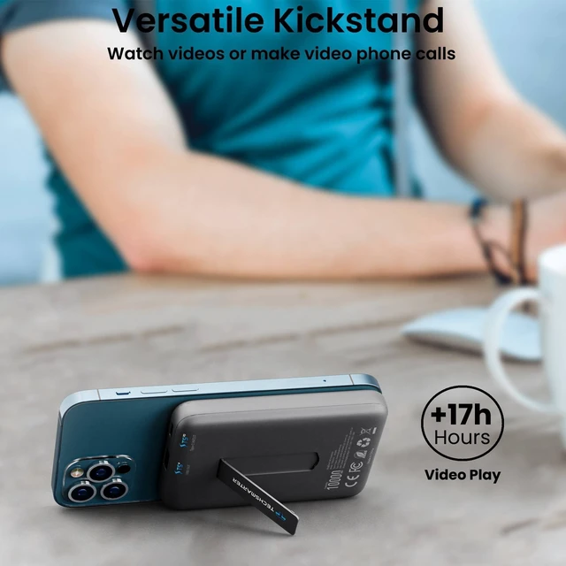 Alt view image 4 of 7 - 10000mAh Magnetic Wireless Power Bank with Kickstand, Portable Charger for iPhone 12, 13, 14, 15 only