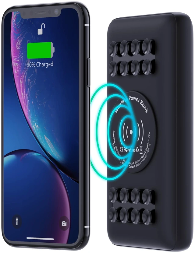 Main image of 20000mAh Qi Wireless Power Bank with Anti-slip Suction Cups, 18W USB-C Portable Charger. Compatible with iPhone 14, 13, 12, XS, X, XR, Samsung S22, S21, S20, S10, S9, LG ThinQ