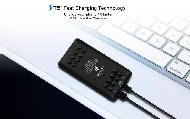 Alt view image 6 of 7 - 20000mAh Qi Wireless Power Bank with Anti-slip Suction Cups, 18W USB-C Portable Charger. Compatible with iPhone 14, 13, 12, XS, X, XR, Samsung S22, S21, S20, S10, S9, LG ThinQ