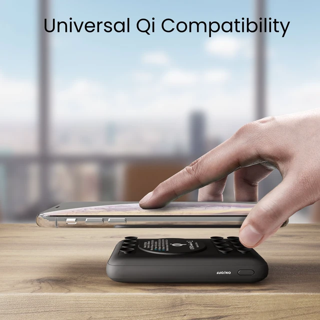 Alt view image 4 of 7 - 10000mAh 18W USB-C PD Qi Wireless Power Bank Portable Charger with Anti-Slip Suction Cups. Compatible with iPhone, Samsung Galaxy, LG ThinQ, Droid, and More