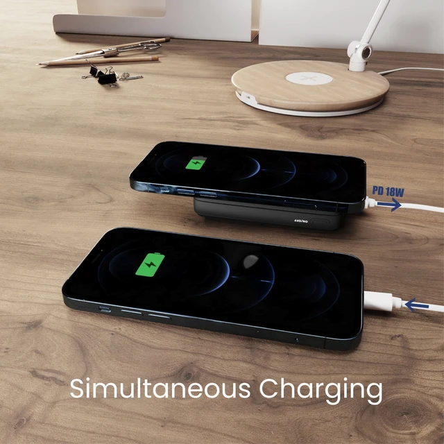 Alt view image 5 of 7 - 10000mAh 18W USB-C PD Qi Wireless Power Bank Portable Charger with Anti-Slip Suction Cups. Compatible with iPhone, Samsung Galaxy, LG ThinQ, Droid, and More