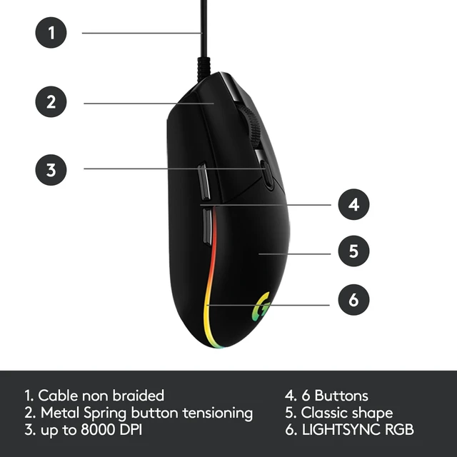 Alt view image 7 of 7 - G203 LIGHTSYNC Gaming Mouse, 8,000 DPI, Black