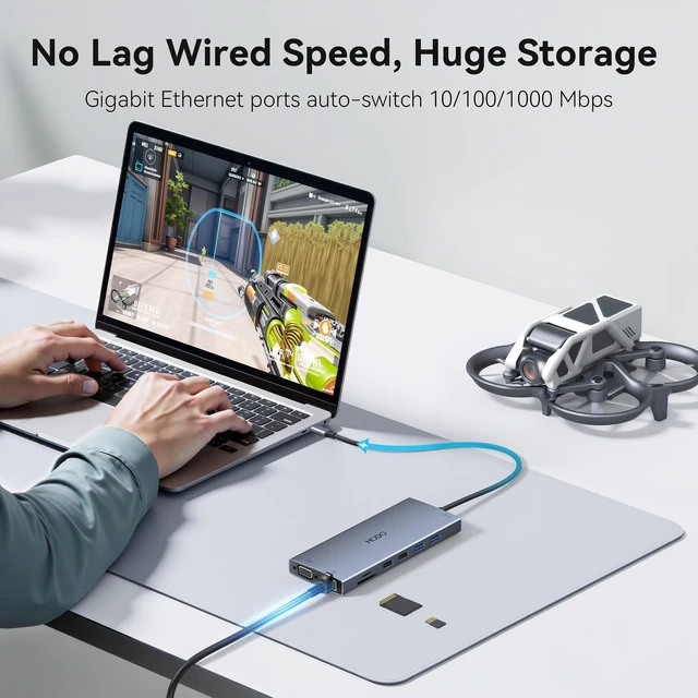 Alt view image 4 of 4 - USB C Docking Station Dual Monitor for HP,Laptop Docking Station 3 Monitors | USB C Hub Dock with Dual 4K HDMI+8K DP+VGA+6USB+PD+Ethernet+SD/TF,USB C Adapter 15 in 1 Computer Docking Station for Dell