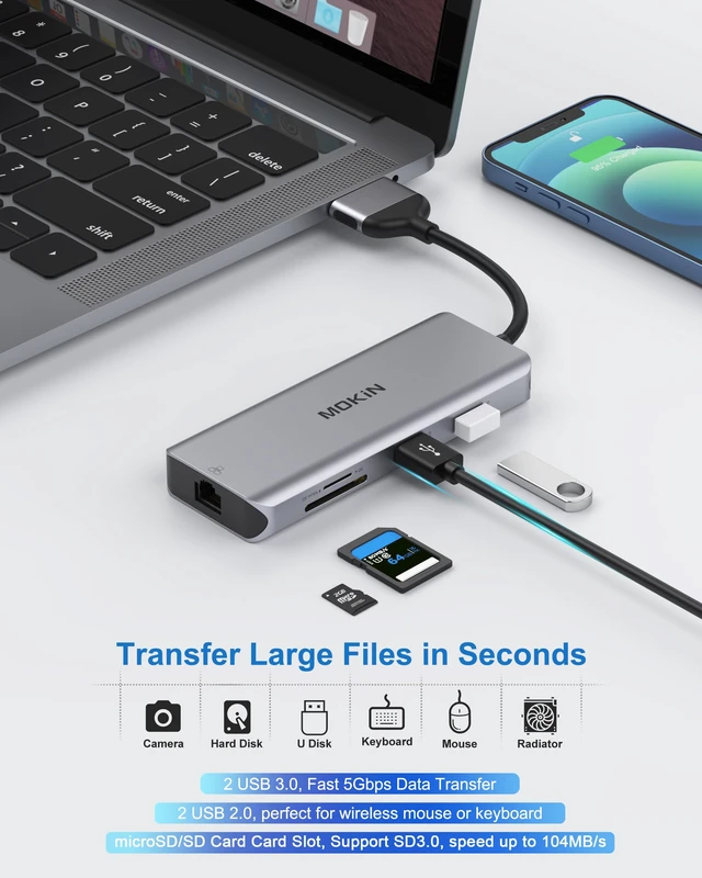 Alt view image 3 of 3 - MacBook Pro Docking Station Dual Monitor MacBook Pro/Air HDMI Adapter | 9 in 1 USB C Adapters for MacBook Pro Air Mac HDMI Dock Dongle Dual USBC to Dual HDMI,Ethernet,3USB,SD/microSD,100W PD