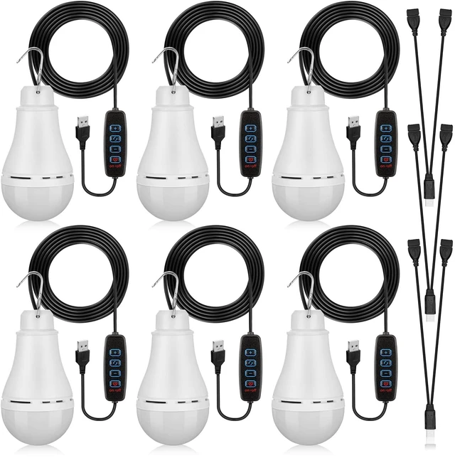 Main image of 6 Pcs USB Light String LED Portable Light Bulb USB Strip Emergency Lighting | 6.6 ft Length Cord Camping Lantern with Splitter Cable for Camping Porch Backyard Garage Warehouse Truck Fishing Boat