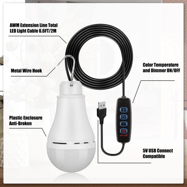 Alt view image 2 of 6 - 6 Pcs USB Light String LED Portable Light Bulb USB Strip Emergency Lighting | 6.6 ft Length Cord Camping Lantern with Splitter Cable for Camping Porch Backyard Garage Warehouse Truck Fishing Boat