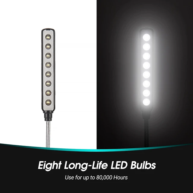 Alt view image 3 of 7 - ULT05 USB LED Reading Light Keyboard Lamp Flexible Gooseneck | 8 LED Bulbs, 80,000 Hour Lifespan, No Batteries Required, PC & Mac Compatible, USB Powered