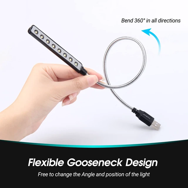 Alt view image 5 of 7 - ULT05 USB LED Reading Light Keyboard Lamp Flexible Gooseneck | 8 LED Bulbs, 80,000 Hour Lifespan, No Batteries Required, PC & Mac Compatible, USB Powered