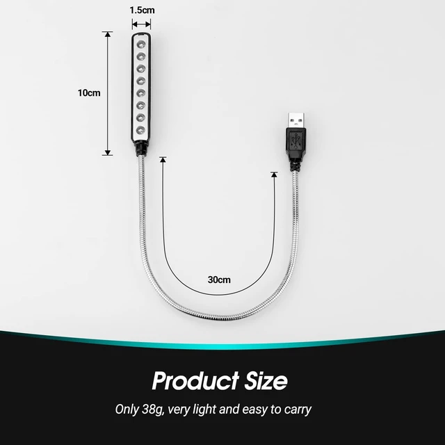 Alt view image 6 of 7 - ULT05 USB LED Reading Light Keyboard Lamp Flexible Gooseneck | 8 LED Bulbs, 80,000 Hour Lifespan, No Batteries Required, PC & Mac Compatible, USB Powered