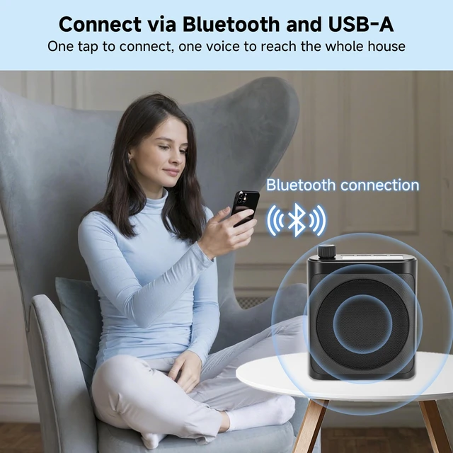 Alt view image 5 of 7 - Voice Amplifier for Teachers with 2 Magnetic Wireless Microphones | Portable Bluetooth Speaker & Rechargeable Voice Amplifier for Teachers, Tour Guides, Fitness & Yoga Instructors