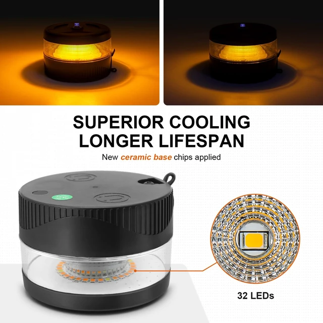 Alt view image 4 of 7 - Magnetic Wireless Beacon Light, USB-C Strobe Light, Amber | Rechargeable, IP67 Waterproof, Mini Emergency Flashing for Truck, Tractor, Plow, UTV, Golf Cart