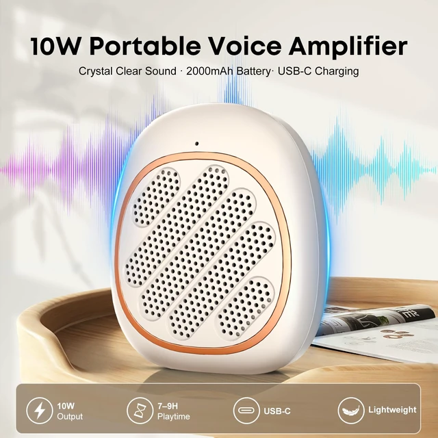 Alt view image 2 of 7 - Portable Voice Amplifier for Teachers, Wireless Microphone10W Speaker | Wireless Lavalier Mic, DSP Noise Reduction, Hands-Free, USB-C Rechargeable, for Classroom, Tours, Training