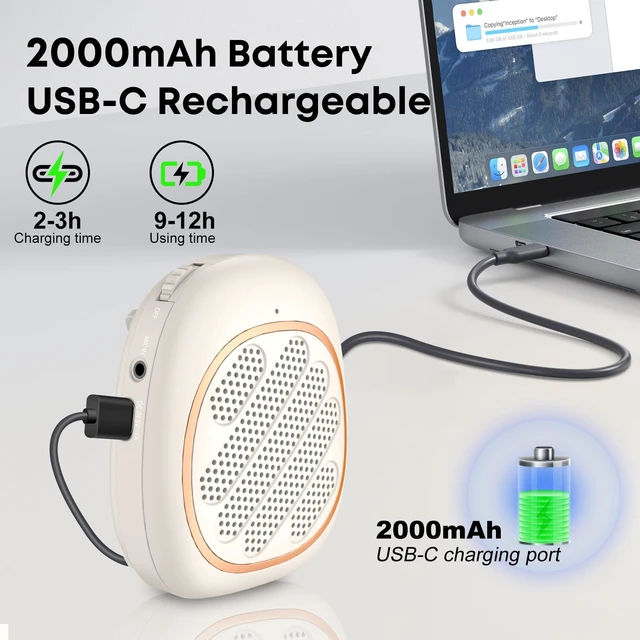 Alt view image 3 of 7 - Portable Voice Amplifier for Teachers, Wireless Microphone10W Speaker | Wireless Lavalier Mic, DSP Noise Reduction, Hands-Free, USB-C Rechargeable, for Classroom, Tours, Training