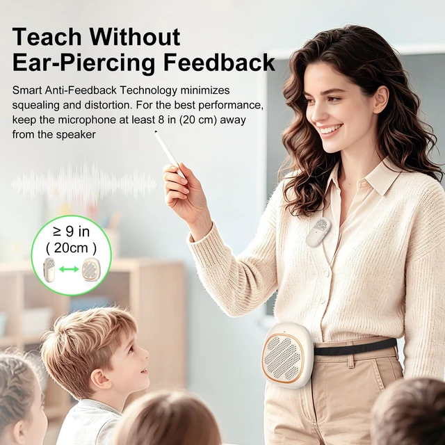 Alt view image 4 of 7 - Portable Voice Amplifier for Teachers, Wireless Microphone10W Speaker | Wireless Lavalier Mic, DSP Noise Reduction, Hands-Free, USB-C Rechargeable, for Classroom, Tours, Training