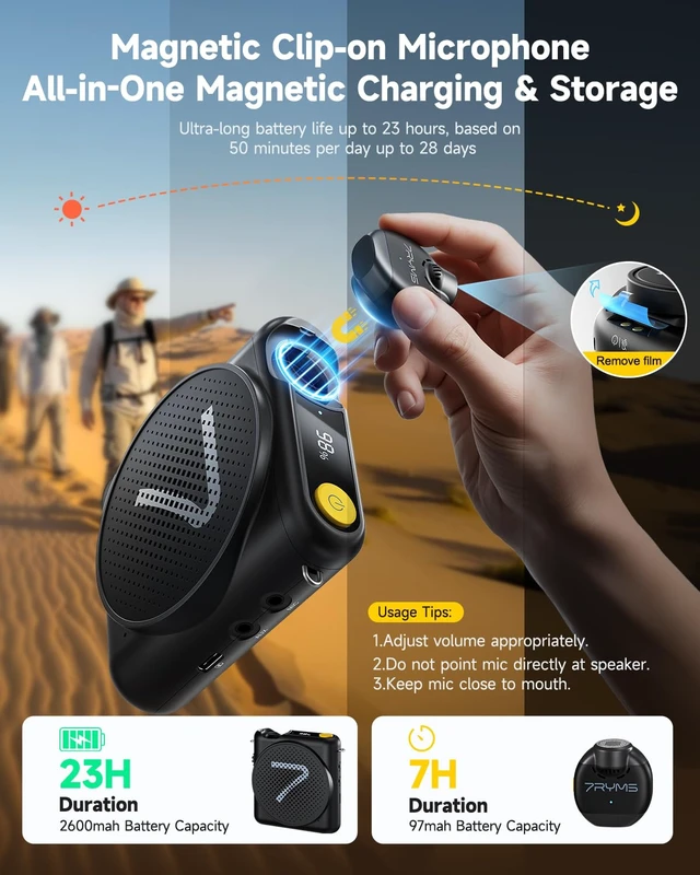 Alt view image 4 of 7 - WA2 Wireless Voice Amplifier for Teacher with Magnetic Lavalier Mic | Portable Microphone Speaker with Charging&Storage, 23H Working, 164ft Range, Clip on Mic for Teaching Speech Tour Guide Yoga
