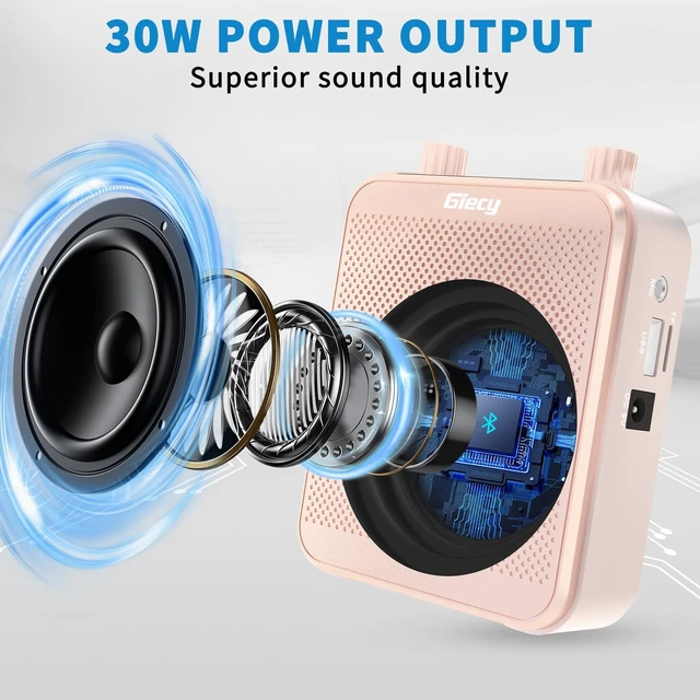 Alt view image 3 of 7 - 30W Portable Voice Amplifier with Wired Microphone Headset, 2800mAh Rechargeable PA System Speaker Personal Microphone Speech Power Amplifiers Loudspeaker for Teachers/Metting/Tour Guide