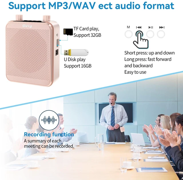 Alt view image 7 of 7 - 30W Portable Voice Amplifier with Wired Microphone Headset, 2800mAh Rechargeable PA System Speaker Personal Microphone Speech Power Amplifiers Loudspeaker for Teachers/Metting/Tour Guide