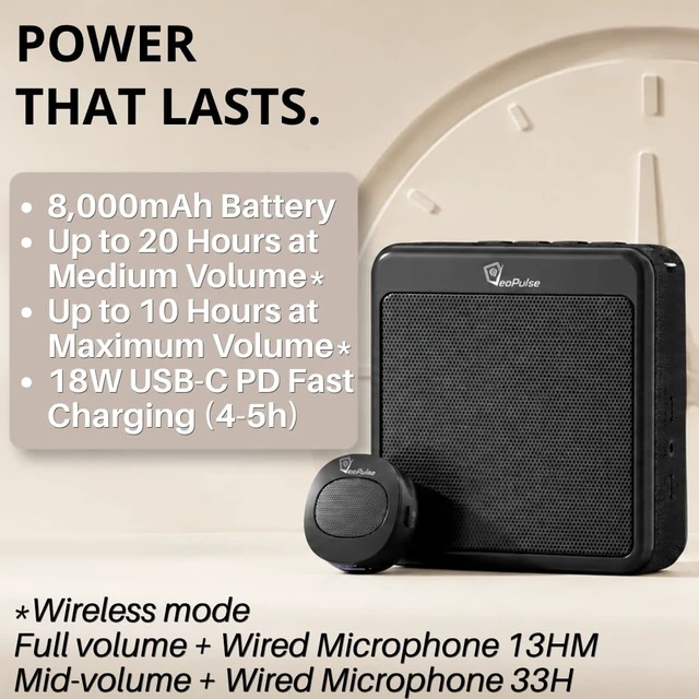 Alt view image 4 of 7 - Voice Amplifier for Teachers, 40W Wireless Microphone, 8000mah | Teacher microphone for classroom use; compact, portable voice amplifier; auto-pairing magnetic mic; semi-rigid case included