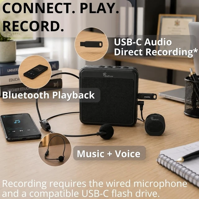 Alt view image 5 of 7 - Voice Amplifier for Teachers, 40W Wireless Microphone, 8000mah | Teacher microphone for classroom use; compact, portable voice amplifier; auto-pairing magnetic mic; semi-rigid case included