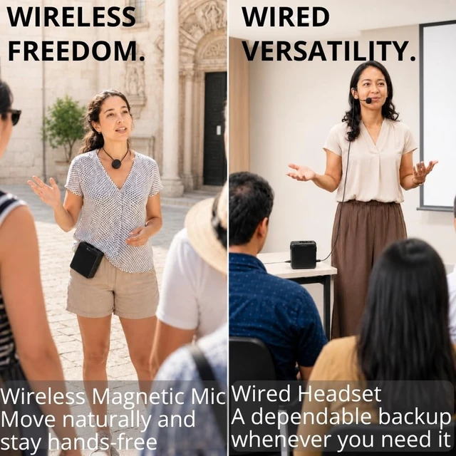 Alt view image 6 of 7 - Voice Amplifier for Teachers, 40W Wireless Microphone, 8000mah | Teacher microphone for classroom use; compact, portable voice amplifier; auto-pairing magnetic mic; semi-rigid case included